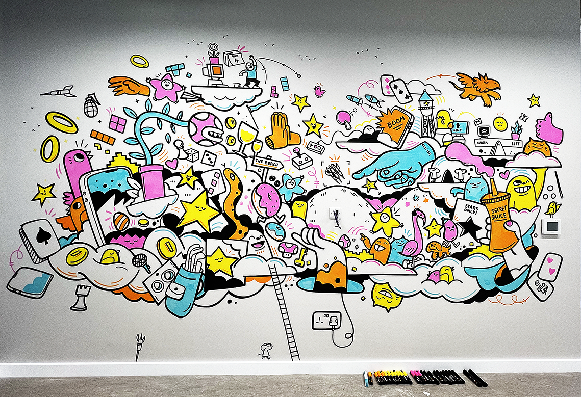 Mural artwork created by UK illustrator Geo Law for Forthstar Games