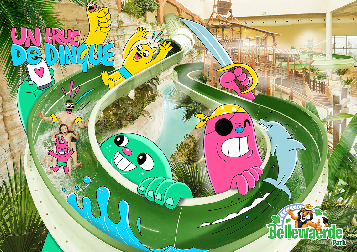 Out of home advertising and billboard campaign illustration for Bellewaerde theme parks in Belgium by illustrator Geo Law