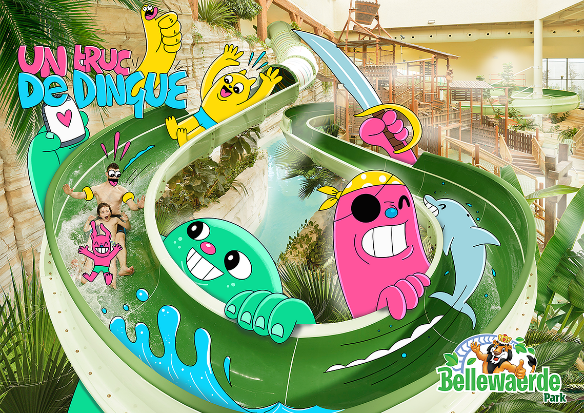 Out of home advertising and billboard campaign illustration for Bellewaerde theme parks in Belgium by illustrator Geo Law