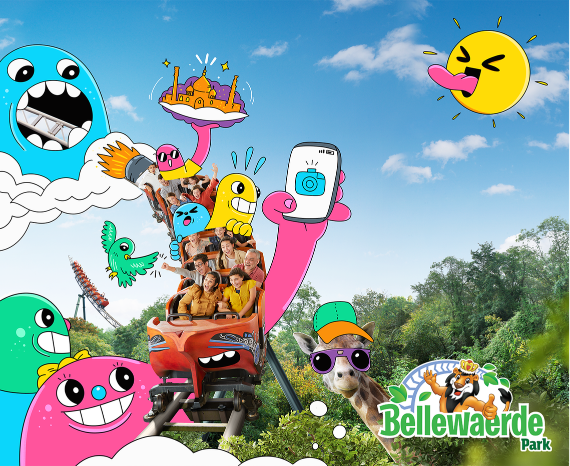 Out of home advertising and billboard campaign illustration for Bellewaerde theme parks with characters and photography in Belgium by illustrator Geo Law