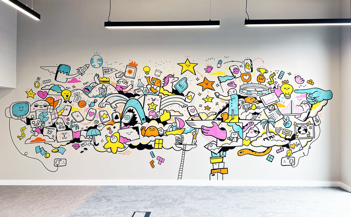 Mural artwork created by UK illustrator Geo Law for Forthstar Games