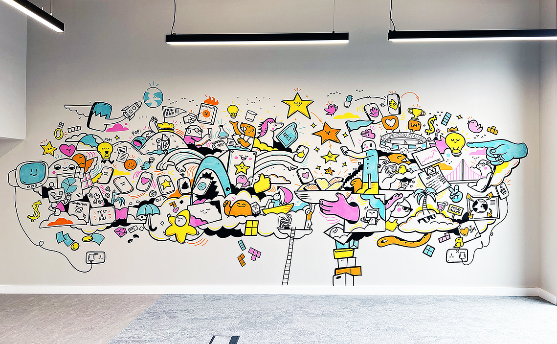 Mural artwork created by UK illustrator Geo Law for Forthstar Games