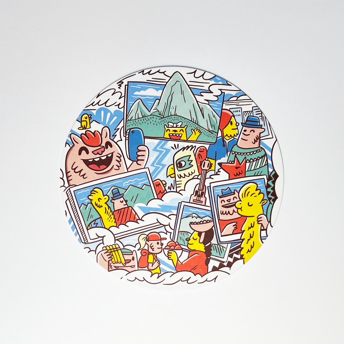 Hero illustrations for limited edition Google Home Mini art cards filled with characters and prompts for users. Illustrated by Geo Law