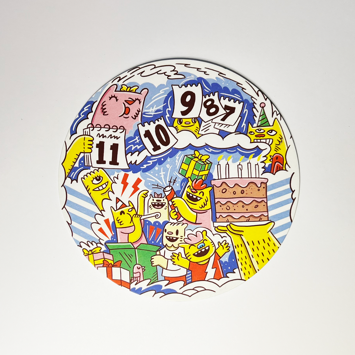 Hero illustrations for limited edition Google Home Mini art cards filled with characters and prompts for users. Illustrated by Geo Law