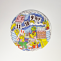 Hero illustrations for limited edition Google Home Mini art cards filled with characters and prompts for users. Illustrated by Geo Law