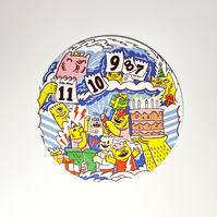 Hero illustrations for limited edition Google Home Mini art cards filled with characters and prompts for users. Illustrated by Geo Law