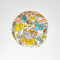 Hero illustrations for limited edition Google Home Mini art cards filled with characters and prompts for users. Illustrated by Geo Law
