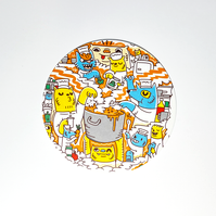 Hero illustrations for limited edition Google Home Mini art cards filled with characters and prompts for users. Illustrated by Geo Law