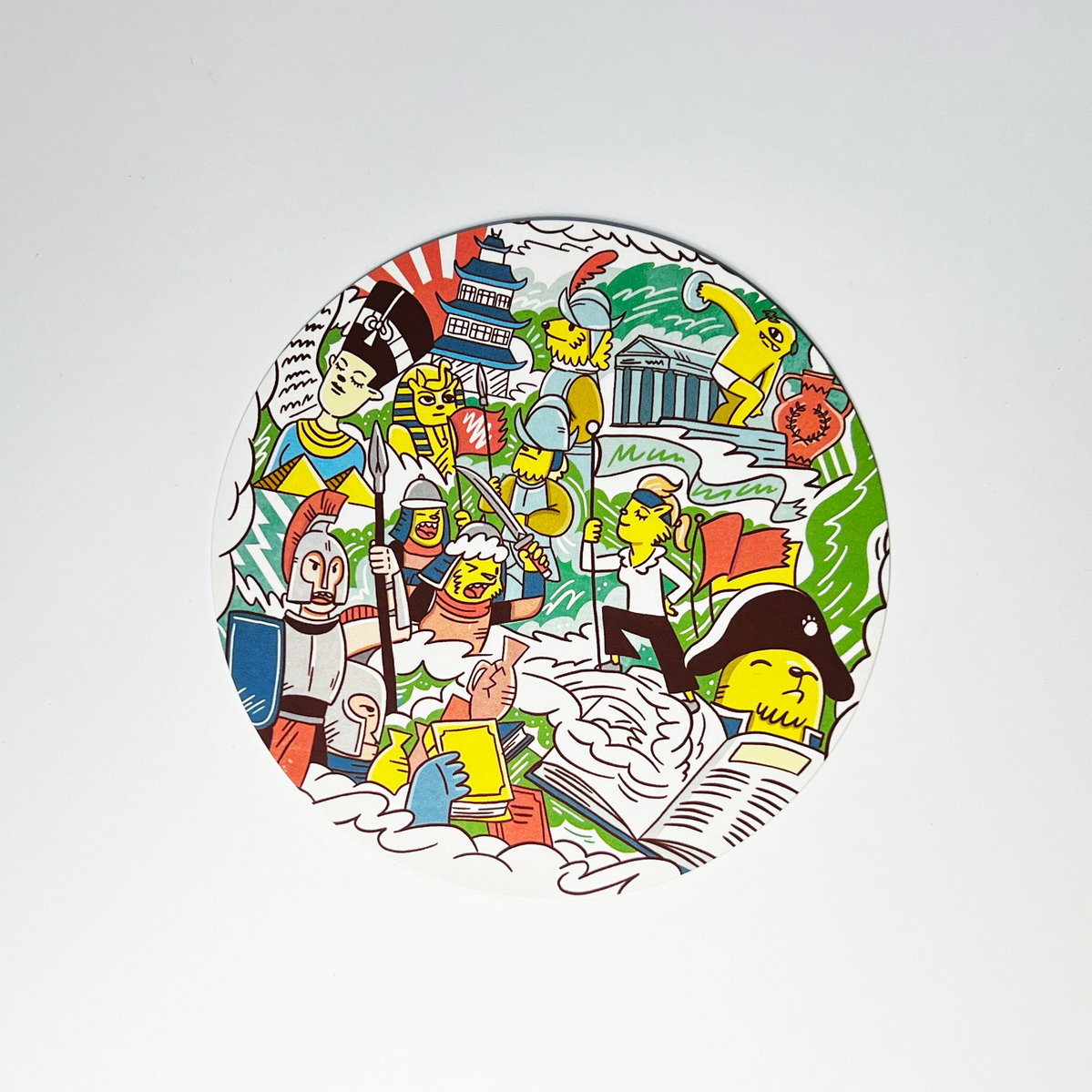 Hero illustrations for limited edition Google Home Mini art cards filled with characters and prompts for users. Illustrated by Geo Law