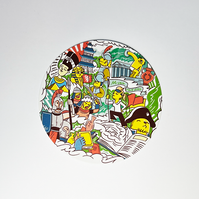 Hero illustrations for limited edition Google Home Mini art cards filled with characters and prompts for users. Illustrated by Geo Law