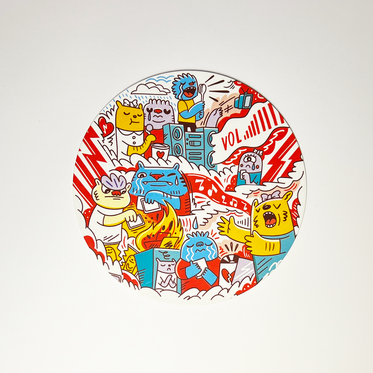 Hero illustrations for limited edition Google Home Mini art cards filled with characters and prompts for users. Illustrated by Geo Law