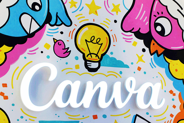 Doodle illustration mural for Canva in London by illustrator Geo Law