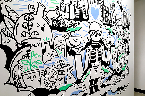 Doodle office mural for L'Oreal and Kiehl's in New York City by illustrator Geo Law