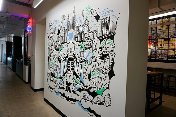 Doodle office mural for L'Oreal and Kiehl's in New York City by illustrator Geo Law