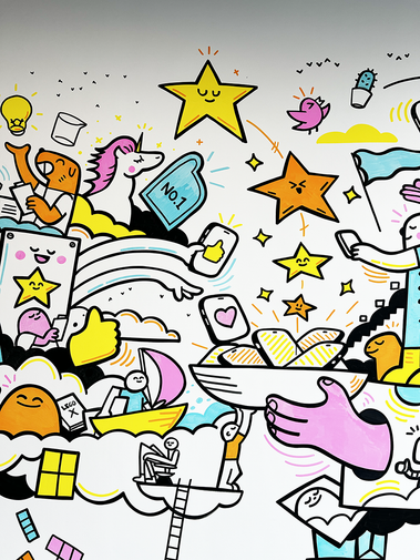 video game inspired mural artwork created by UK illustrator Geo Law for Forthstar Games