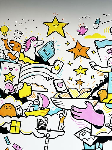 video game inspired mural artwork created by UK illustrator Geo Law for Forthstar Games