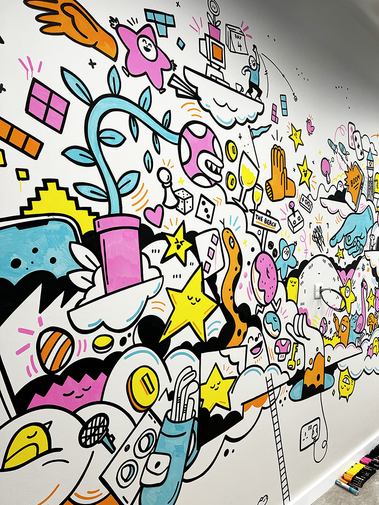 Mural artwork created by UK illustrator Geo Law for Forthstar Games