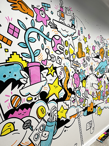 Mural artwork created by UK illustrator Geo Law for Forthstar Games