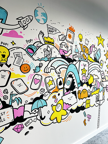 video game inspired mural artwork created by UK illustrator Geo Law for Forthstar Games