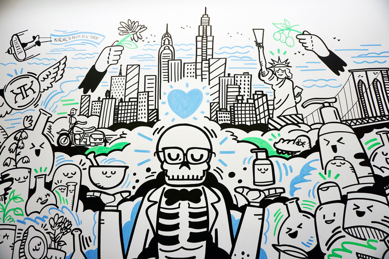 Doodle office mural for L'Oreal and Kiehl's in New York City by illustrator Geo Law