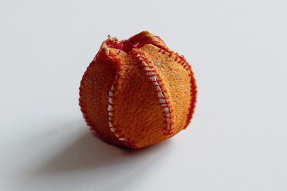 detailed photo of a mended clementine peel.
