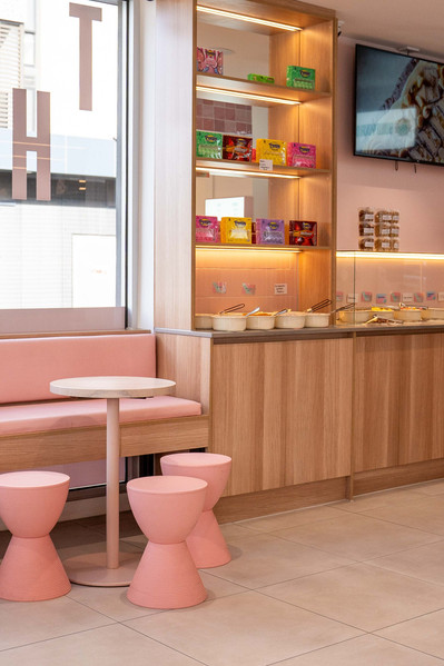 a colourful interior of a frozen yoghurt place 