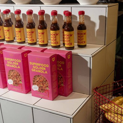 a row of granola in the store