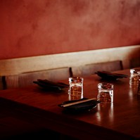 Wooden table set for dining — Melbourne restaurant interior photography