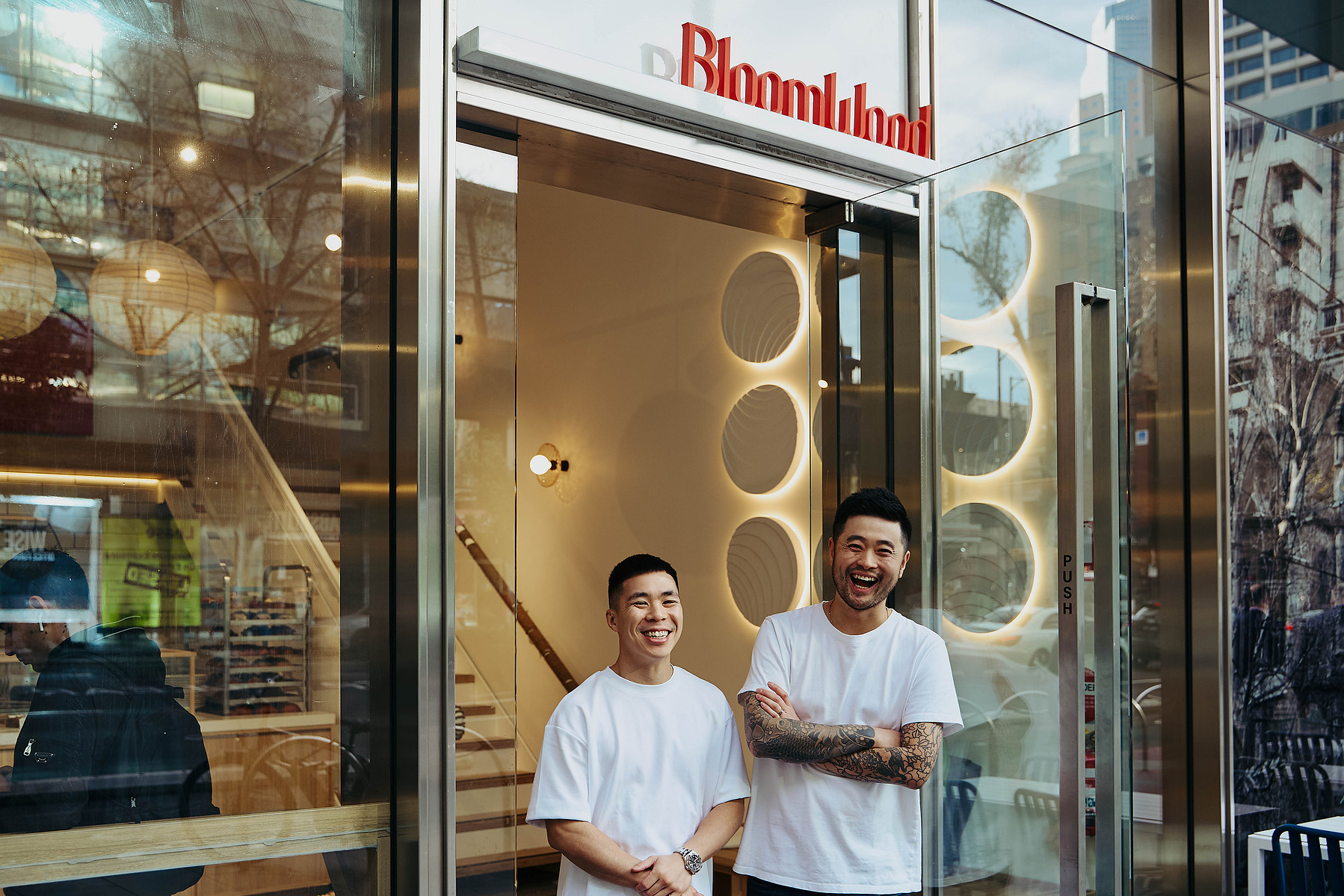 Chefs outside modern Melbourne restaurant — Marcie Raw hospitality photographer