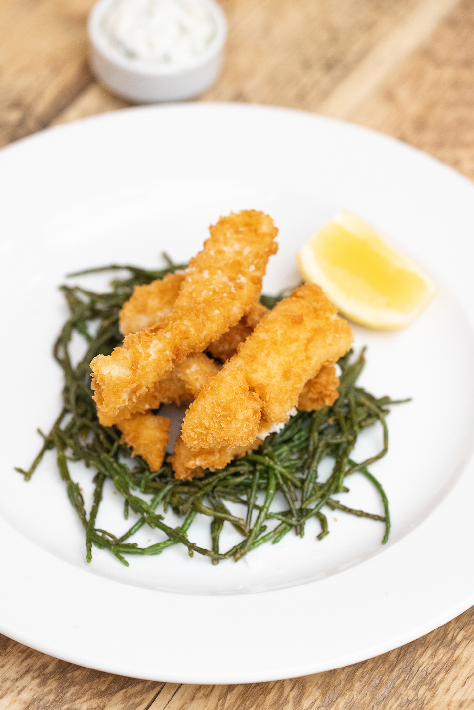Georgie Glass Photography, food photographer, Manchester food photographer, The Wild Goose, scampi with lemon served on a bed of samphire 