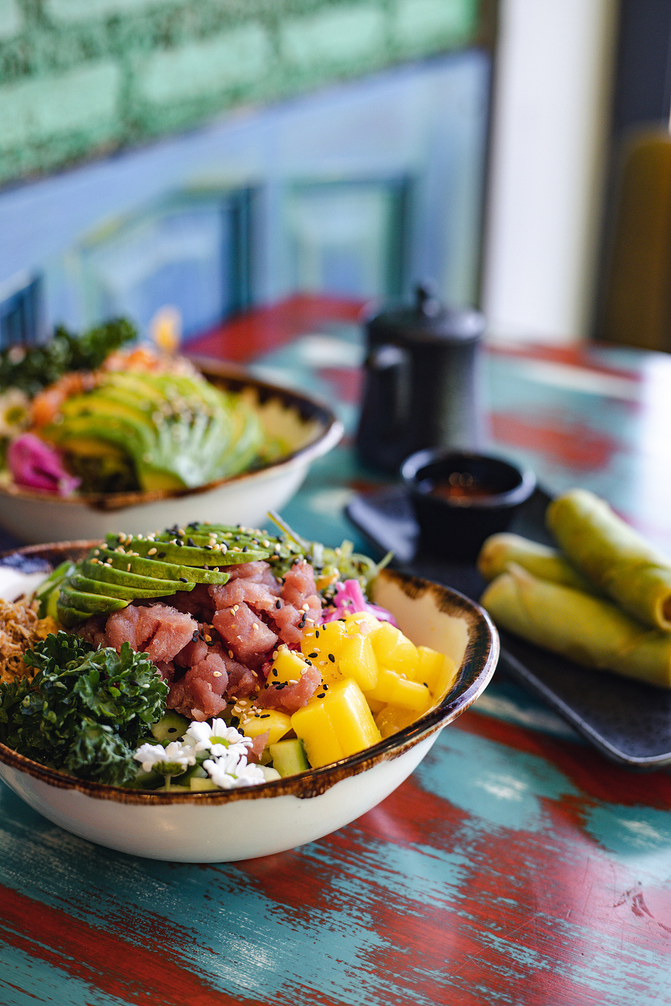 Georgie Glass Photography, food photographer, Manchester food photographer, Zumuku, Deliveroo, poke bowl, spring rolls, Japanese food