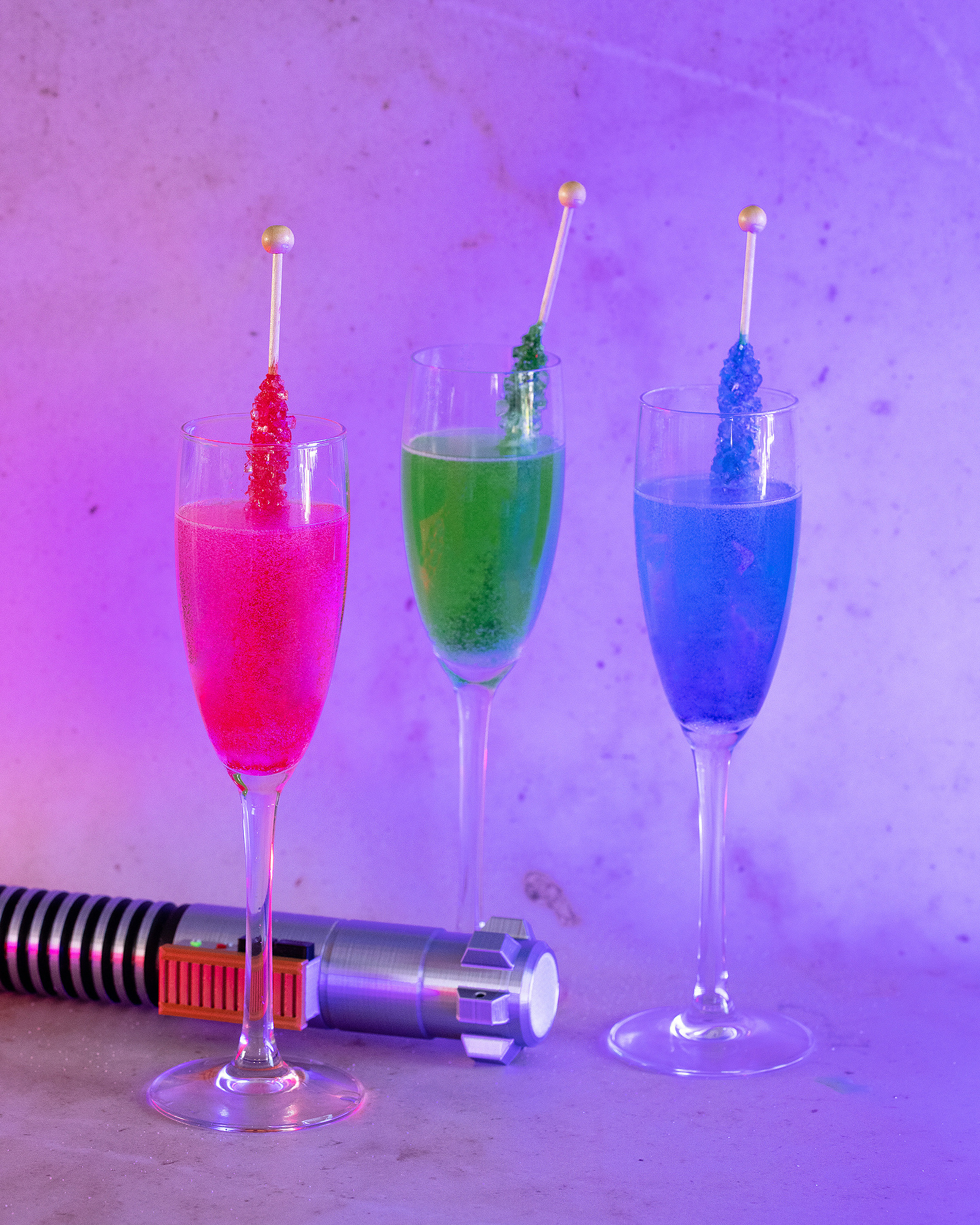 Cocktails in the style of star wars lightsabres