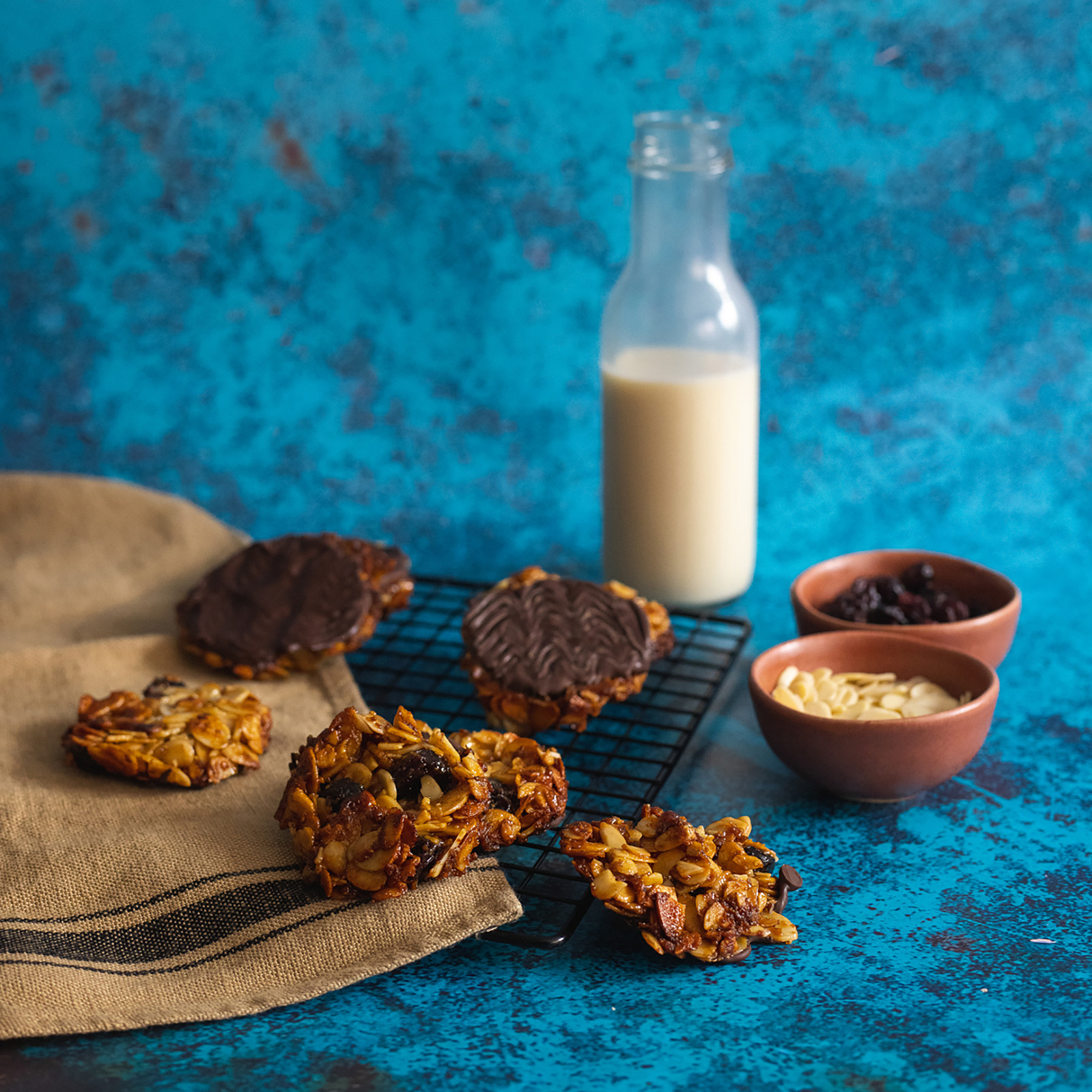 bottle of milk and chocolate florentines photography by Georgie Glass Photography Manchester