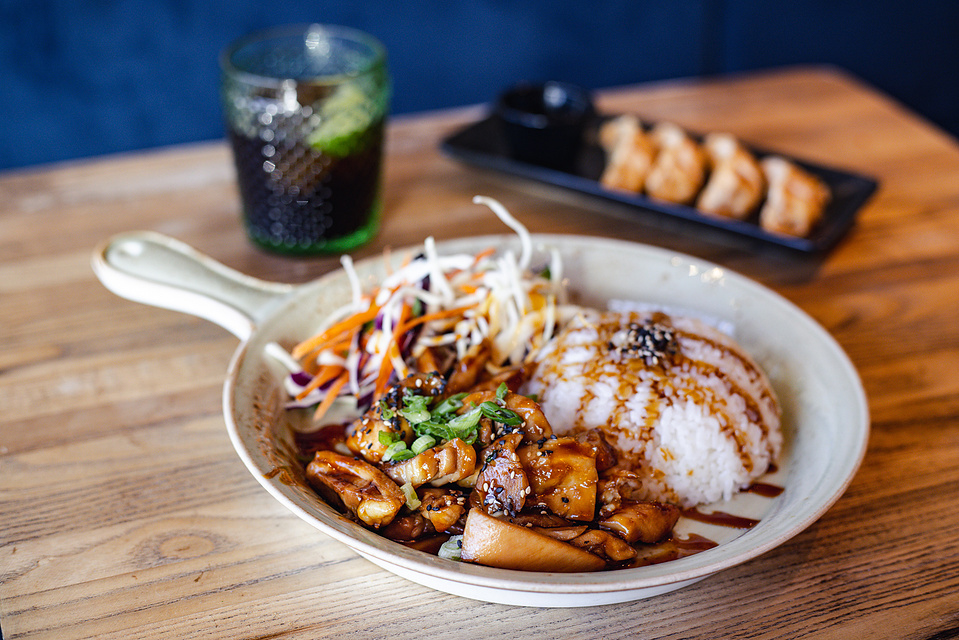 Georgie Glass Photography, food photographer, Manchester food photographer, Zumuku, Deliveroo, teriyaki dish,  noodles, rice, gyozas, Japanese food