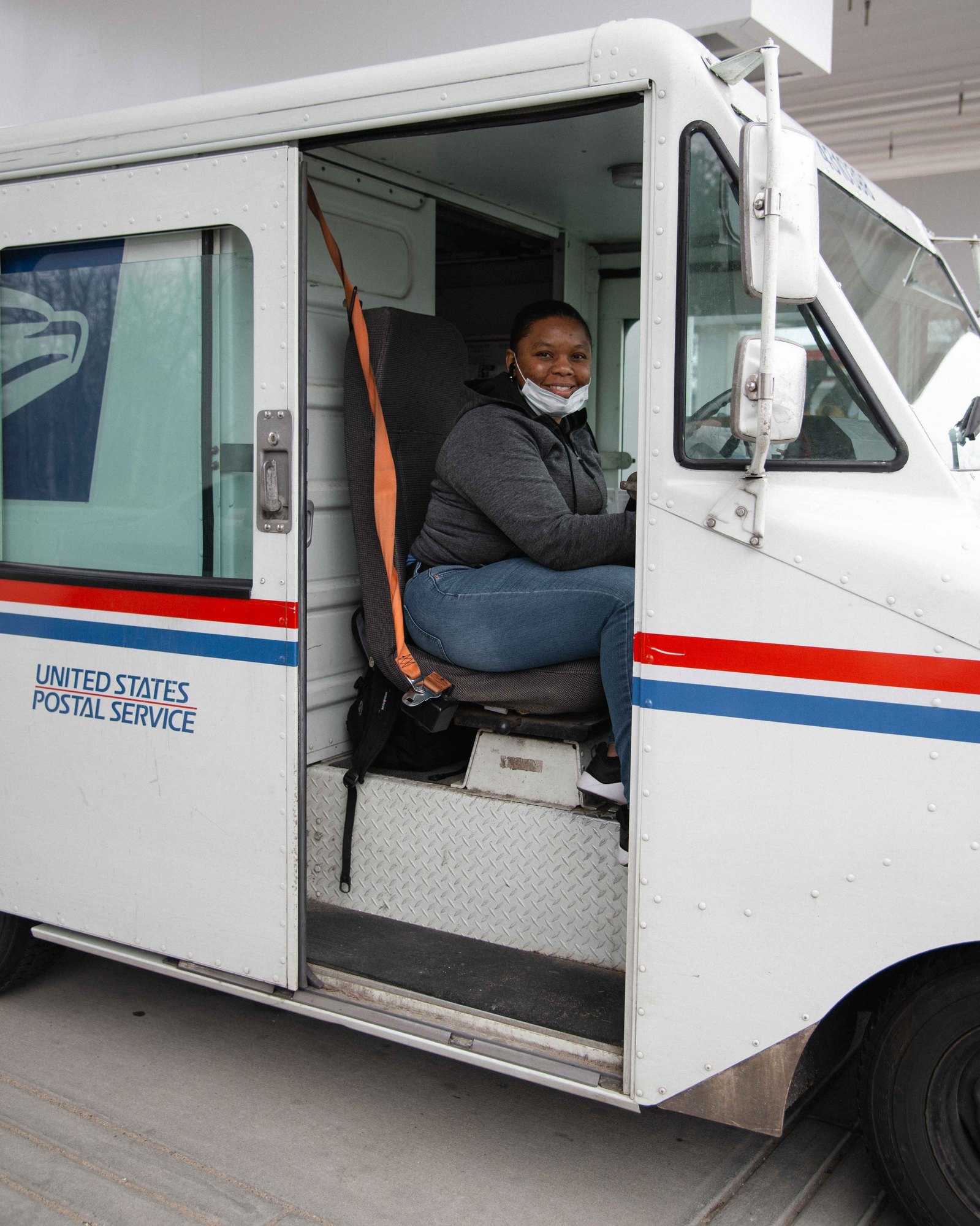 Kendra Wray in between Mail deliveries in West Tisbury.