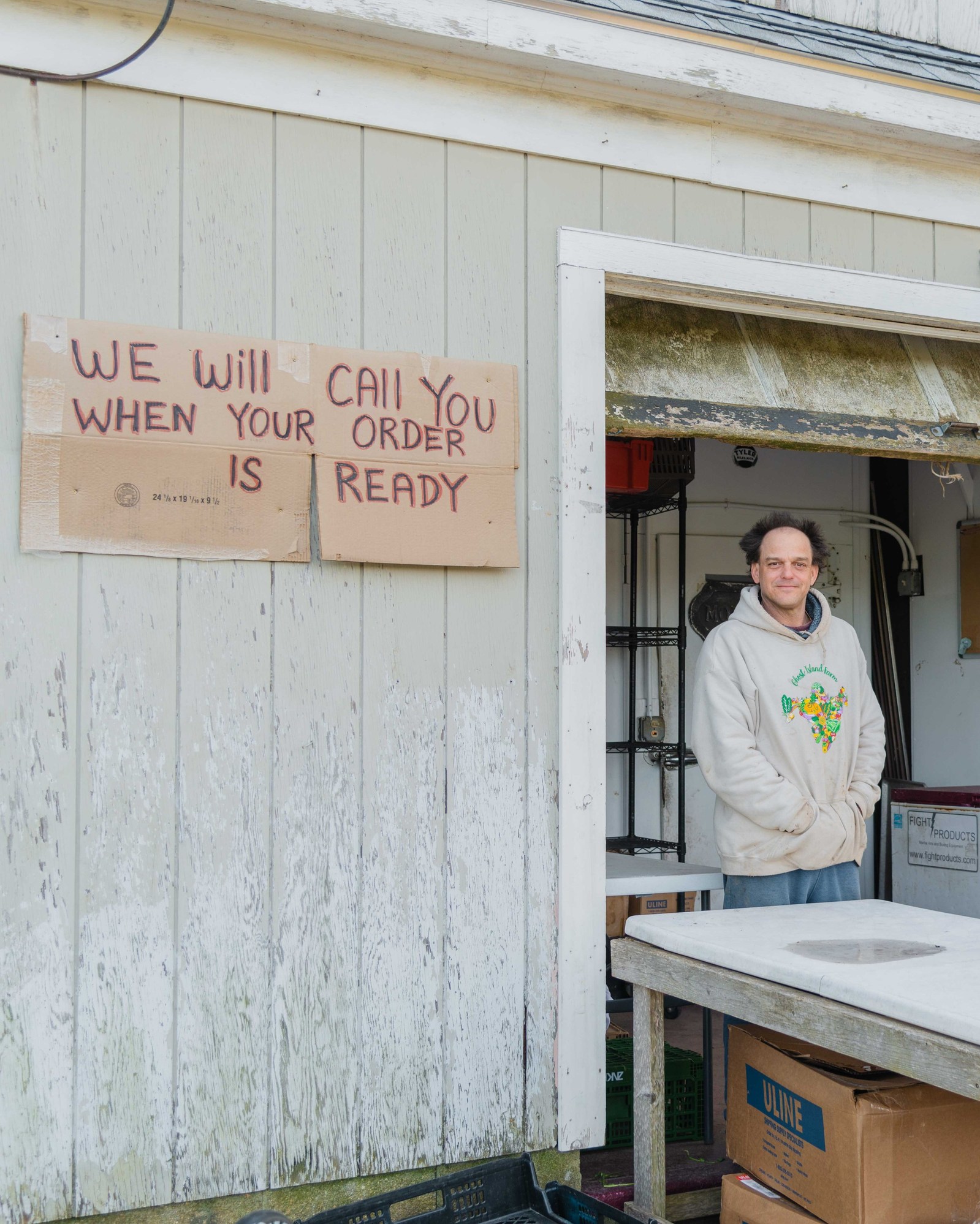 Rusty Gordon, owner of Ghost Island Farm. Gordon says he has switched to an online ordering system with pick up windows because of an extremely high demand which lead to traffic backing up onto State Road.