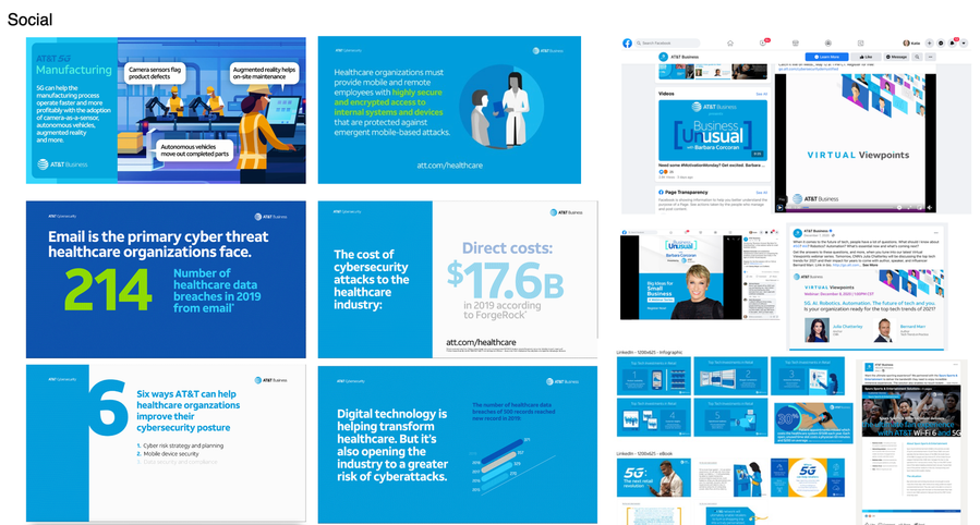 Samples of social for various AT&T Business products and LinkedIn events.
