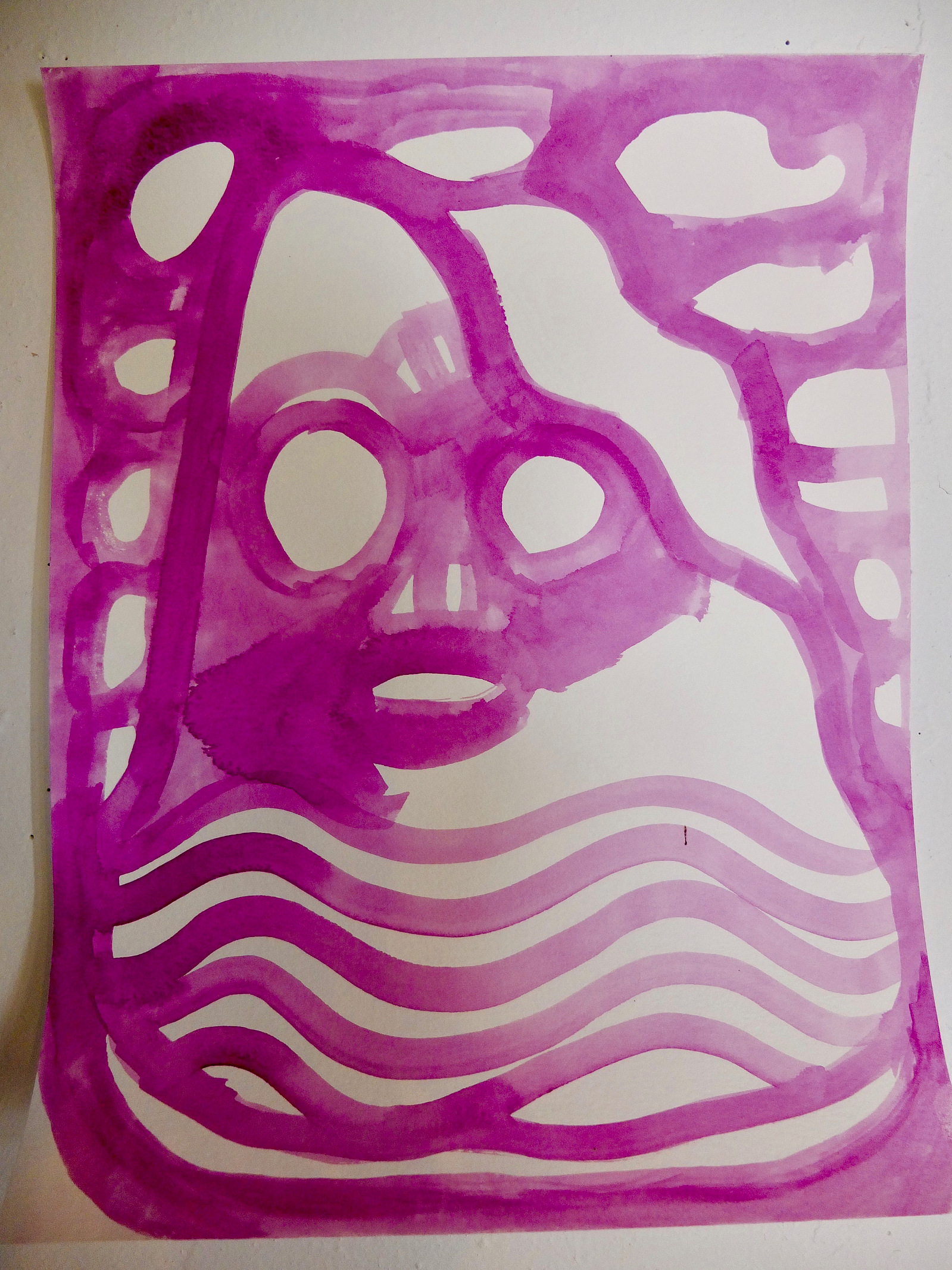 portrait of blue mountain, NY made with magenta paint on paper