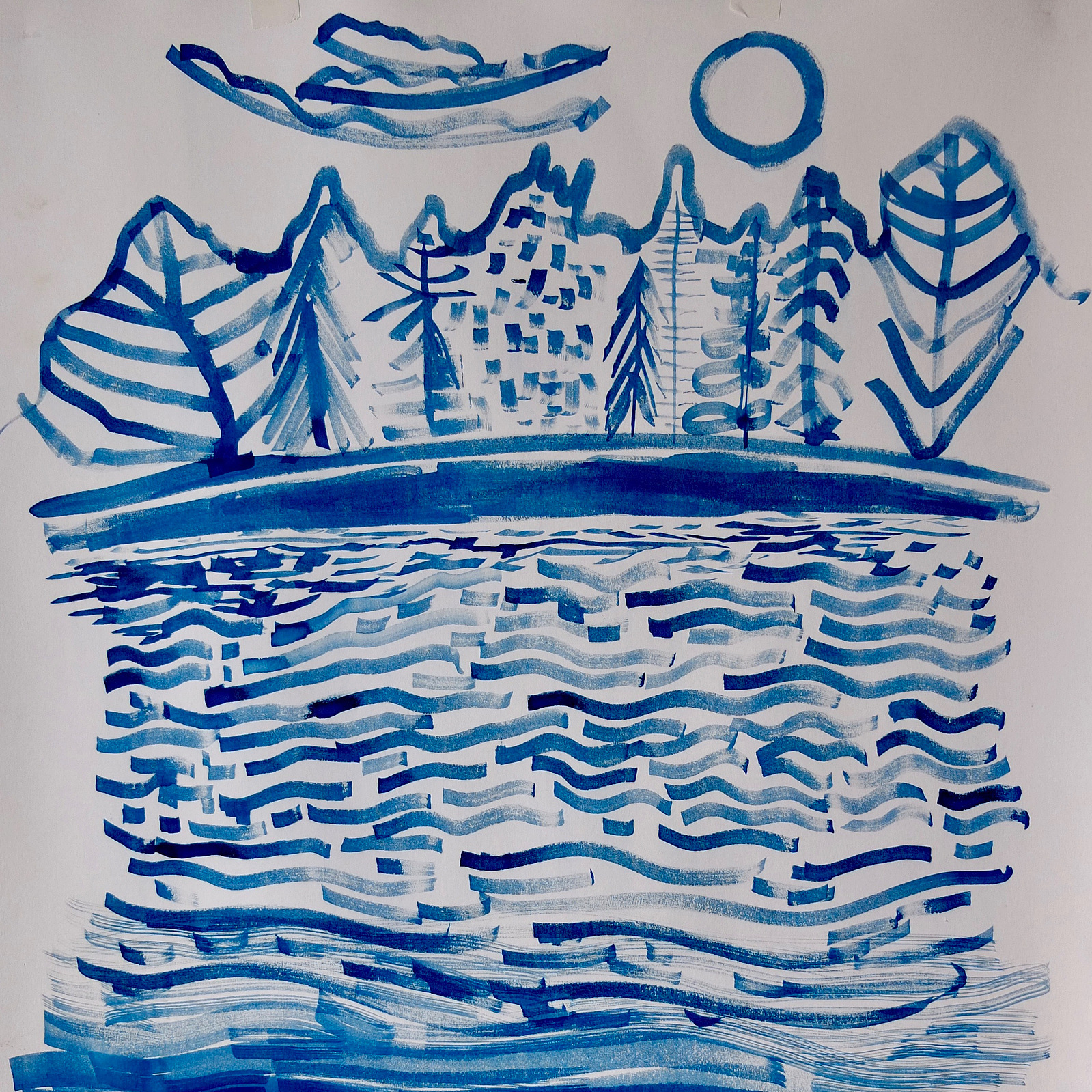 painting made with photography chemistry, cyanotype on paper