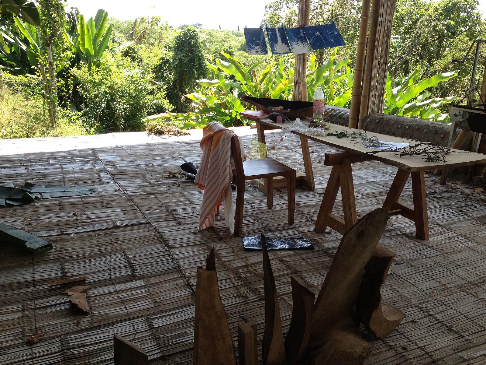 artist studio in bamboo barn in the coffee growing mountains of Colombia
