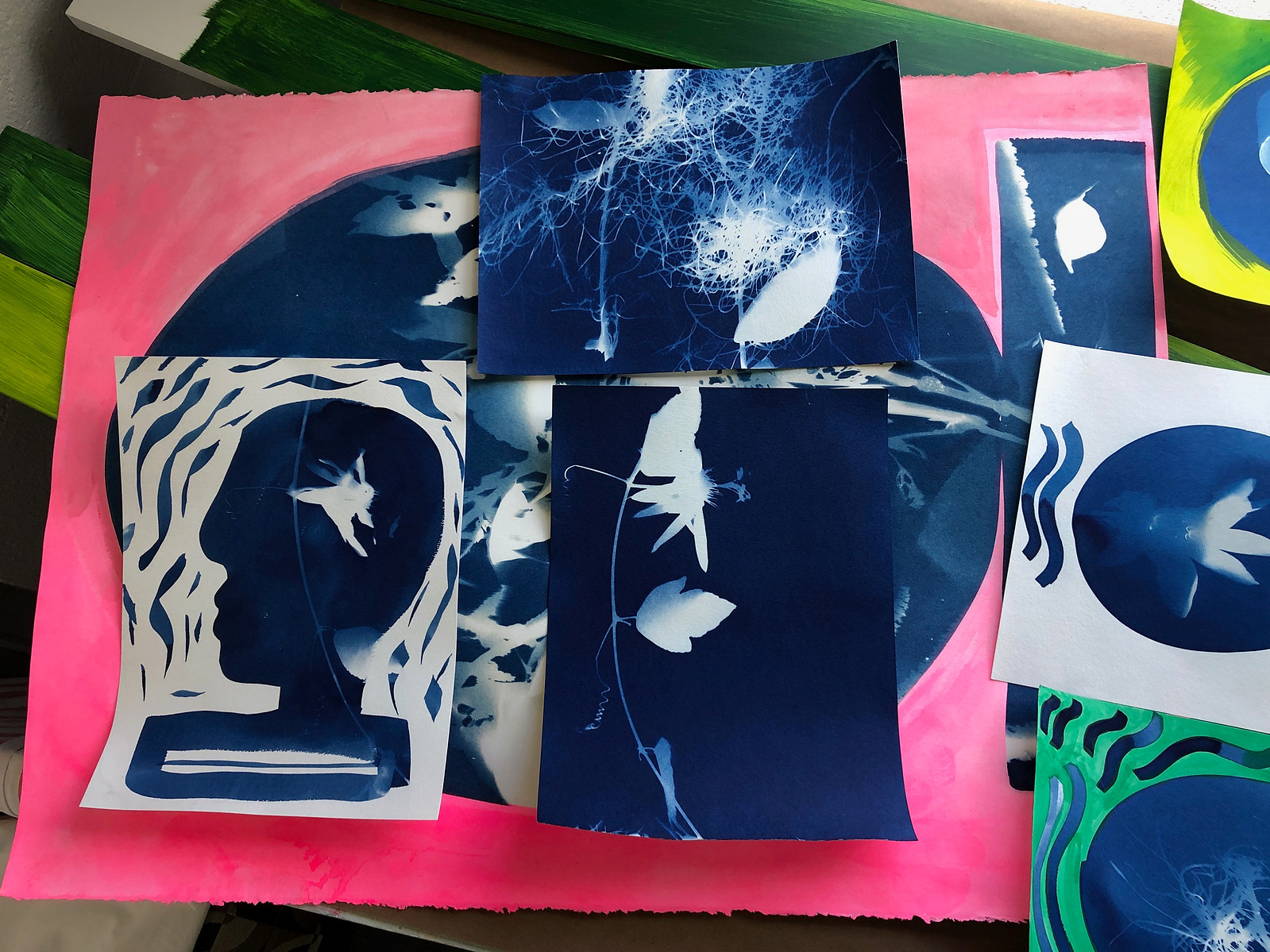 nellie appleby art work, cyanotype on paper with paint