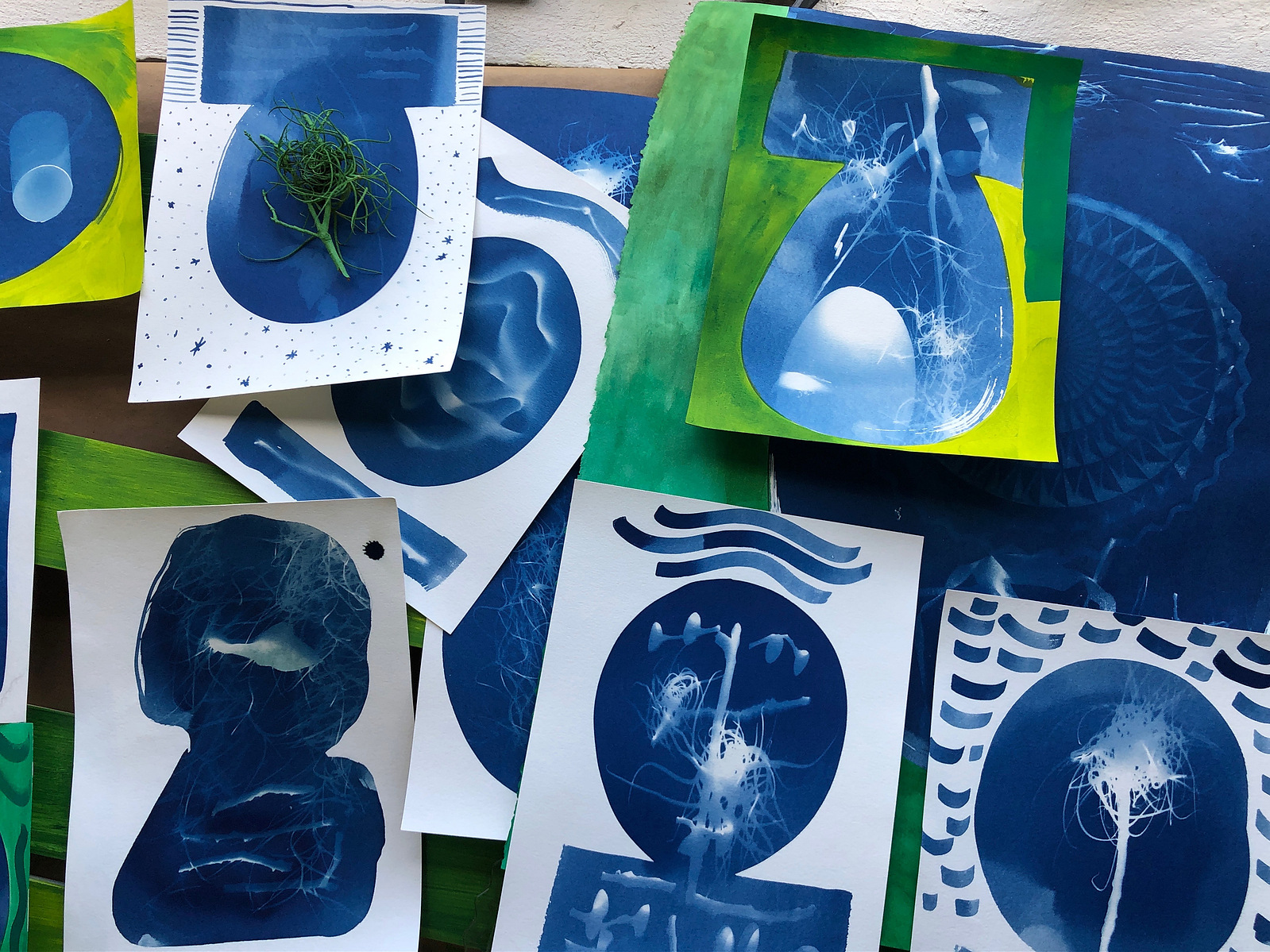 nellie appleby art work, cyanotype on paper with paint
