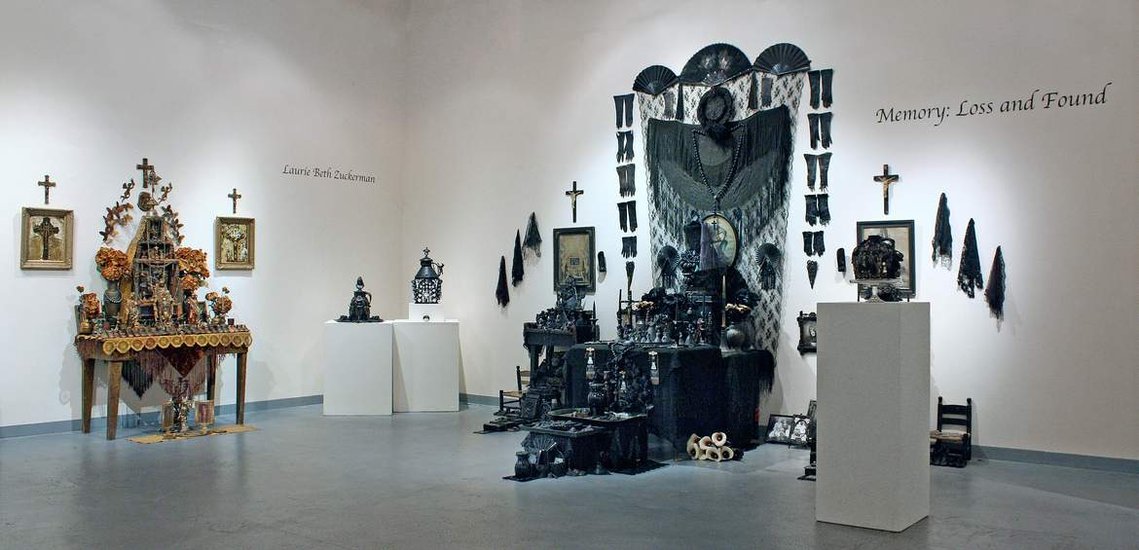 Laurie Beth Zuckerman ICONARTE altars, drawings, memory jugs. Madre Dolorosa altar installation at the Boulder Dairy Center for the Arts 2014.