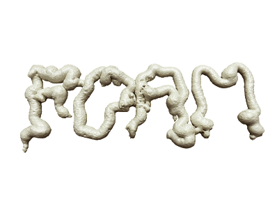 A Gif of the word &amp;quot;FOAM&amp;quot; showcasing the difference between the non-edited white version of the spray foam, to the edited pink version.
