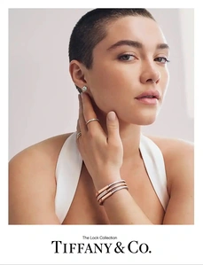 The final page of the magazine. A single page Tiffany & Co ad featuring actress Florence Pugh modelling their Lock Collection.