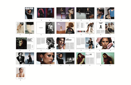 The flatplan displaying all forty pages of the magazine in their respective order.