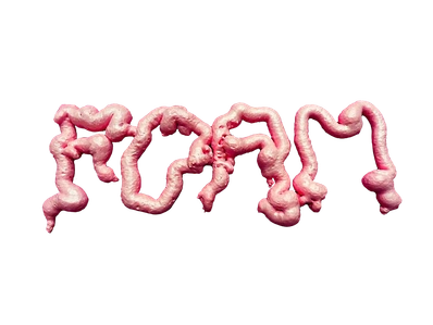The word "FOAM" created from insulation spray foam and rendered in pink on a solid white background.