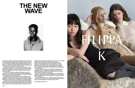 Editor's letter on the left. Filippa K ad on the right.