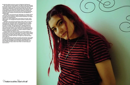 A continuation of the Eaves Wilder mini feature. Text exists on the left. A photo of Eaves with her arms behind her back, making direct eye contact with the camera exists on the right.