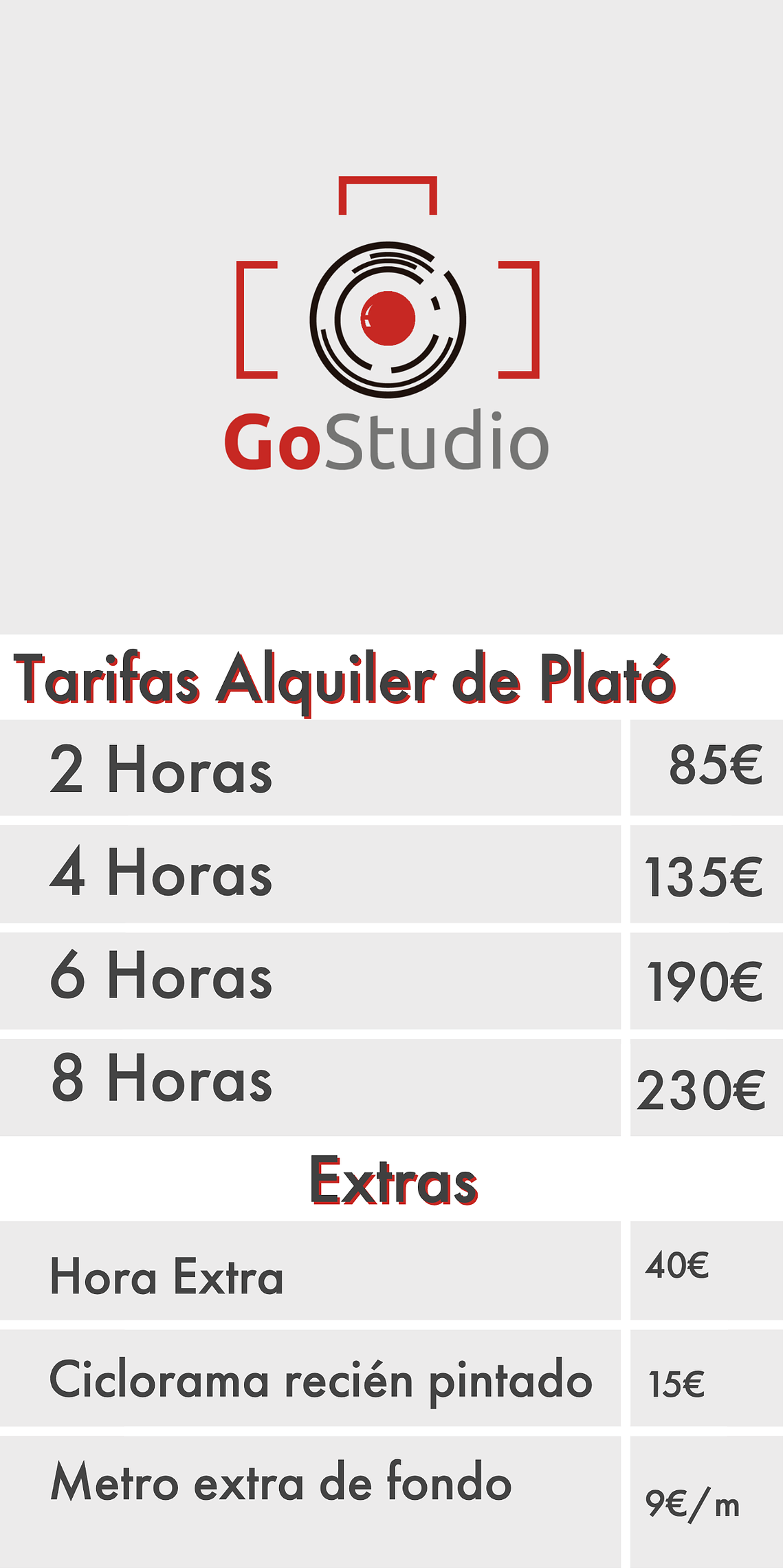 Tarifas Alquiler Estudio Fotográfico